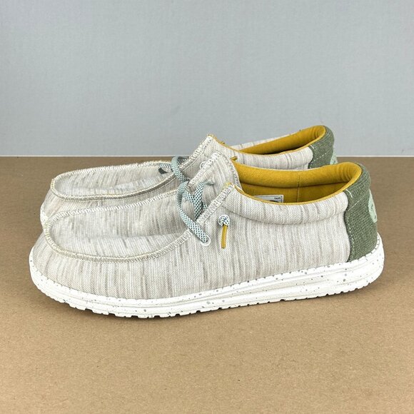 Hey Dude Wally Jersey Casual Loafers Mens 8 Womens 10 Taupe Green Slip On - Picture 1 of 10